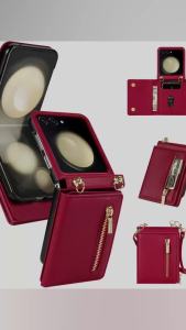 szhaiyu | For Samsung Galaxy Z Flip 8 7E 7 6 5 4 Leather Case Crossbody Zipper Wallet Credit Card Slot Shockproof Pocket Purse Cover