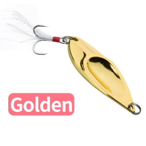 AKAKUMA | 5pcs Metal Spinner Spoon Fishing Lure Metal Bait Bass Bait Silver/Gold Feather Hook Fishing Tackle
