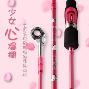 Womens Ultra Soft Fishing Rod Lure Rod Straight Handle Pink Spinning Wheel Cartoon Cat Design for Freshwater And River Fishing