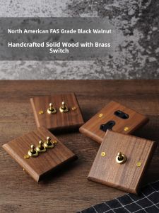 PIALT | Antique Wooden American Walnut Panel Brass Lever Switch Socket 86 Type