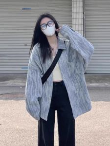 American Style Vintage Denim Shirt Jacket Womens Spring Autumn Loose Fit Design Sensation Niche Outerwear Top