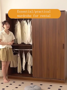 Sliding Door Wooden Wardrobe Nordic Style Simple Home Bedroom Wardrobe with Storage