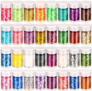32pcs 32 Colors Rainbow Glitter Chunky And Fine Nail Glitter Mix Nail Art Resin Glitter Powder In DIY Decoration