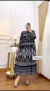 MIDI DRESS CERUTY MOTIF BUNGA TERBARU / DRESS CANTIK KEKINIAN MEWAH / MIDI DRESS CERUTY PRINTING / DRESS MURAH BERKUALITAS