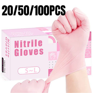 20/50/100PCS Light Pink Nitrile Gloves Bedroom Kitchen Cleaning Cooking Pet Bathing Nail Art Hairdressing Disposable Tools