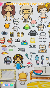 (73B)Bộ Avatar Sticker đồ chơi bóc dán ngôi nhà búp bê giấy giúp bé tự lắp ráp