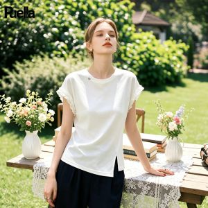puella | Lace Insert Round Neck Short Sleeve T-Shirt