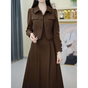 MAIMEI | Slimming Thickened Mid-Length Maternity Dress Womens Fashion Commute Style A-Line Skirt Polyester Fiber Long Sleeve U-Neckline