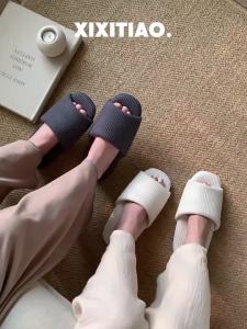 XIXITIAO | Dép Mềm Mùa Cả Năm Họa Tiết Waffle Bằng Cotton Linen Giặt Được Nhật Bản