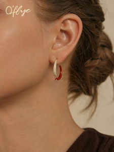 Oflye Luxury Double-Wear Red Earrings for Women High-End Sensation Color Collision Fashionable Jewelry Accessories