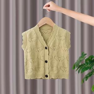 Stylish Knitted Vest Top for Baby Girls Spring Autumn New Style Childrens Versatile Korean Version Outerwear Polo Collar Polyester Fiber