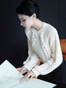 Korean Style Soft Cozy White Sweater Unique Design Commute Fashion High Waist Type Long Sleeve Womens Knitted Top
