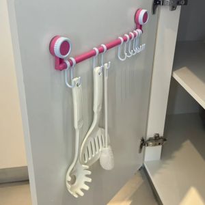 Kitchen Cabinet Door Hooks Durable Suction Cup Pot Spoon Storage Hooks Sliding Track Rack Multi-Purpose Hooks for Home Organization