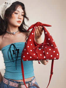 Red Polka Dot Triangle Bag Handbag Cute Small Crossbody Bag Elegant Ladys Purse Qixi Festival Gift Soft PU Leather Handbag