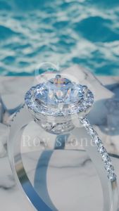 RoyStone - Cincin Wanita Moissanite Sertifikat GRA Original Lapis Emas - Fleur Ring