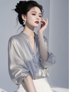 Korean Style Luxury Sensation Slimming Long Sleeve Womens Shirt Autumn New Fashion Beautiful Unique Top Age-Defying