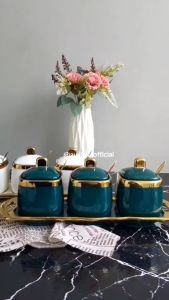 Tempat bumbu Keramik Berlin / Tempat Bumbu Mewah / Tempat Bumbu Green Diamond Set / luxury tempat bumbu / nordic seasoning cans free box AVELINE