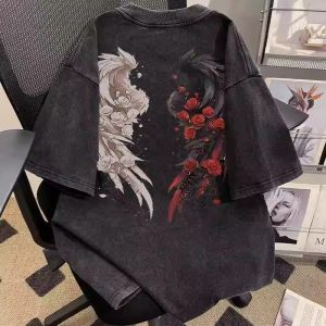 SUOSHE | Oversized Retro Rose Wings Short Sleeve T-Shirt