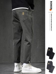ROMON | กางเกงทำงานทรงหลวมสำหรับผู้ชาย Romon ฤดูใบไม้ร่วง 2023 กางเกงขายาวทรงตรงยืดหยุ่นสไตล์ย้อนยุคแบบลำลองสำหรับผู้ชาย