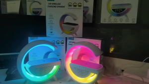 G Shape Bluetooth Speaker with Wireless Charging RGB Night Light Multifunction Desk Speaker FM Radio TF Card AUX BT2301