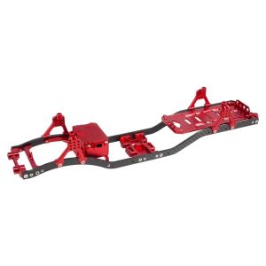 SCX10 Chassis Set for 1/10 RC Crawler W/ Carbon Fiber Rails Metal Brace Skid Plate Adjustable Shock Mount Radio Box Battery Tray