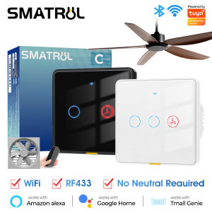 No Neutral Wire Tuya Smart WiFi RF433 Fan Ceiling Light Switch Timer Wall Glass Touch Switch Backlight Timing Control Voice