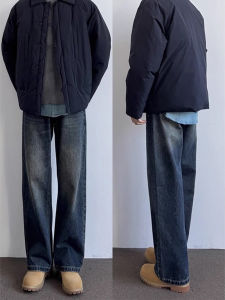 Dark Thick Jeans Male Style Casual Loose Classic Fit Straight Leg