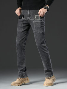 Wear Resistant Straight Leg Mens Jeans Spring New Style Multi Pocket Washed Casual Long Trousers Elastic Cotton Denim