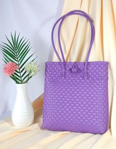 TAS ANYAMAN JALI PREMIUM TOTE BAG SLIM UNGU SIZE M - TAS WANITA HANDMADE