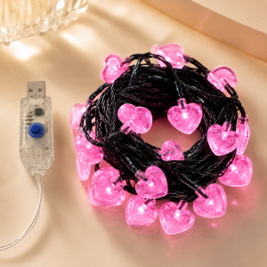 USB Heart String Lights 5/7/12M 20/50/100LED Fairy Lights Pink Multicolor Warm Red Bedroom Party Curtain Decor