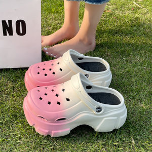 Fashionable Beach Sandals for Women with Thick Base and High Heel Hollow Out Sandals with Rhinestone Embellishments Casual Style