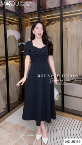 Váy Thiết Kế MDU5189 Mango Ý Đen Sang Trọng Dáng Xòe Midi Cổ Tim Cách Điệu Thanh Lịch Từ MDU