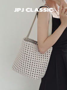jpj | Handwoven Summer Bucket Bag Womens Single Shoulder Lazy Style Vacation Tote Bag City Simple Style No Lining Pure Color Large Size