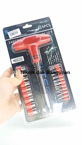 Obeng Kunci T 24pcs Socket dan Bit Set Obeng T Serbaguna 24in1