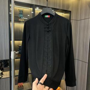 Autumn Winter Mens Long Sleeve Flocking Luxury Base Layer Retro Chinese Style Tang Suit Top High Elasticity Button up Casual Wear