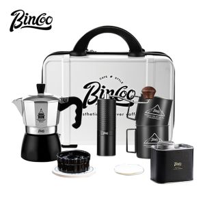 BINCOO Coffee Moka Pot Set with Box Outdoor Double Valve Coffee Brewing Set Camping Coffee Equipment Portable Travel 2Cups