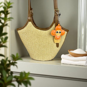 Handmade Stylish PU Leather Keychain Bag Charm - Soft & Comfortable Flower Girl Design Trendy Sunglasses & Beach Vibe.