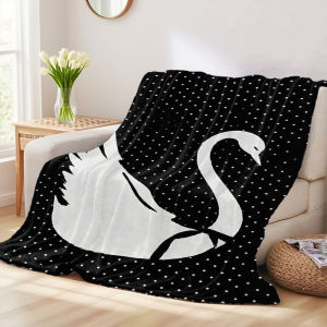 Beast Kingdom | White Swan on Black Warm And Soft Halloween And Christmas Sofa Decoration Gift With Flannel Blanket
