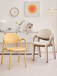 Modern Plastic Dining Chair Simple Home Use Outdoor Backless Stacking Chair with Armrests for Cafe Backyard Garden Furniture