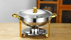 【Daily Suki Store】5L Round ChaffingDish Stainless Steel Food Warmer with Lid& Alcohol Stove For Home PartyRestaurant & Camping Hot Pot Buffet Set
