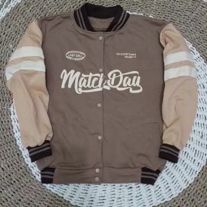 JAKET BASEBALL PRIA VARCITY MOTIF MATCHDAY LENGAN COMBY TERBARU BAHAN FLEECE