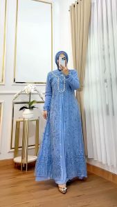 Elly fashion/Maudy Dress Matt Ceruty Brukat/Dress kondangan/Gamis brukat/Dress terbaru/Dress Viral