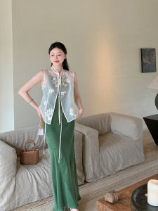 Wang Hanqi Sequin Embroidery Organza + Mulberry Silk Composite Bottom New Chinese Style Vest Top National Style Outerwear Coat