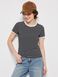 Basic House | Slim Fitting Striped Pure Cotton T-shirt for Summer