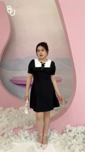 Đầm phối lá cổ vuông trắng ren nơ đá BIGSIZE (55kg đến 95kg) - 23SD27 - [BUstu Bigsize]
