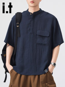 FINGERCROXX | Vintage Linen Henley T-Shirt Mens Short Sleeve Casual Summer