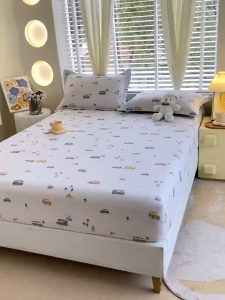 Abraca Dabra Pure cotton bed sheet 1000TC soft breathable washed and non fading with elastic rope fitted Bedsheet Single/super single/Queen/King