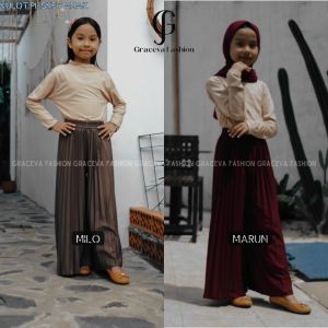 Celana Kulot Plisket Premium Anak Usia Mulai 3-12 Tahun | Kulot Plisket Pom-Pom Anak
