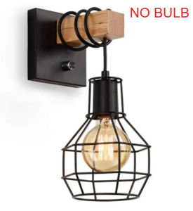 Vintage Wall Sconce Modern Retro Bedside Wall Lamp Cage Light Black Color with Wooden Base Bracket Light for Aisle Indoor WL0334