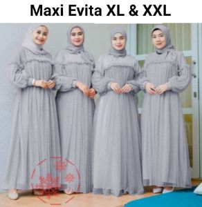 Pakaian Gamis Perempuan Dewasa Terbaru Maxi Evita Matt Moscrepe Mix TilleDot Ukuran Jumbo Model kekinian dress Wanita Good Quality Premium